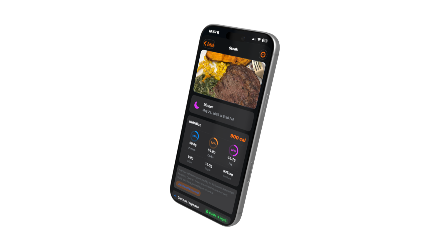 myCARI meal tracker with nutrition and glucose response
