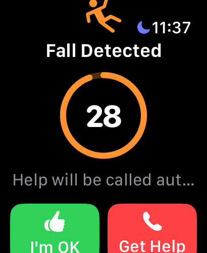 Apple Watch showing fall detected